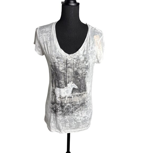 Wrangler Women's White Wild Horse Print Short Sleeve Tee Shirt M NWT - Picture 1 of 10